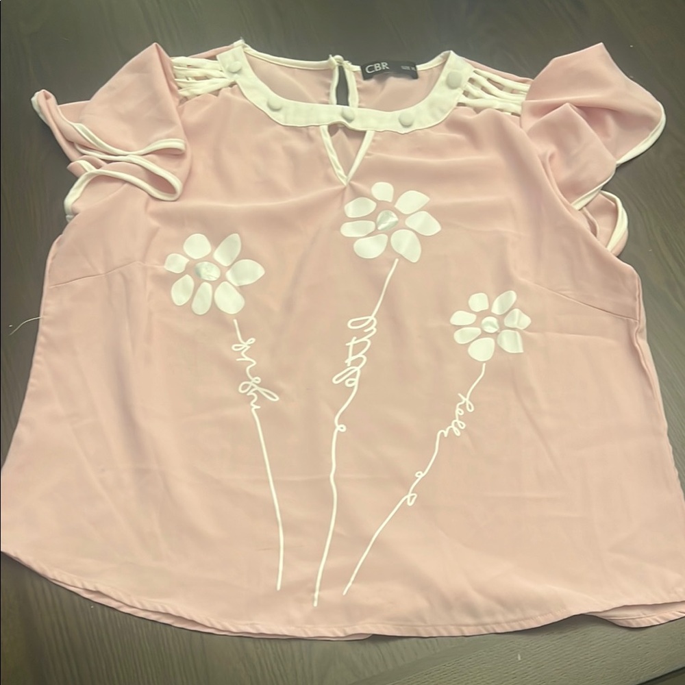 CBR Pink Flutter Sleeve Embellished Blouse